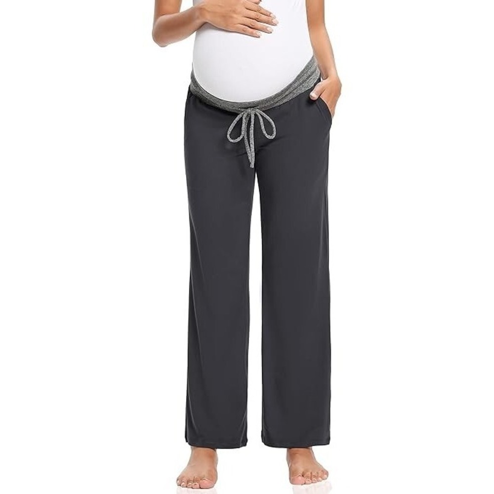 Foucome Women Maternity Straight Wide Leg Pants Drawstring Lounge Pants Comfy L